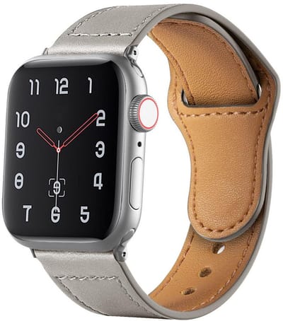 Leren bandje - geschikt voor Apple Watch 1/2/3/4/5/6/7/8/9/10/11/ SE (1,2,3) met maat 38 mm / 40 mm / 41 mm en 42 mm (Watch 10/11) - leer met druksluiting - grijs