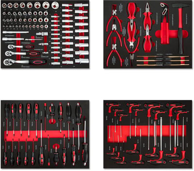 EBERTH Multitool gereedschapset 134 delig Schuiminleggers Ergonomische grepen Voor 4 laden Rood