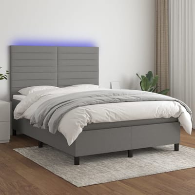 vidaXL - Boxspring - met - matras - en - LED - stof - donkergrijs - 140x190 - cm