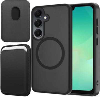 Hoesje + Pasjeshouder geschikt voor Samsung Galaxy A17 5G / A26 - Portemonnee geschikt voor MagSafe - Magnetisch - Pasjes Houder - Creditcardhouder - Zwart