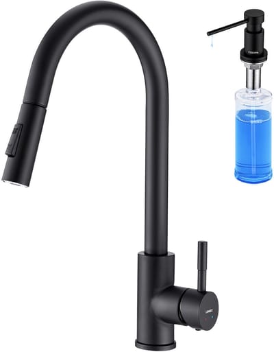 Auralum max keukenkraan met uittrekbare uitloop - Keukenmengkraan - Met Zeepdispenser 300ML - Handdouche - Mengkraan - 2 straalsoorten - zwart