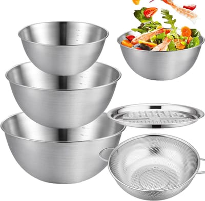 Unyqoos® Mengkommen set met roestvrijstalen zeef en multifunctionele rasp, perfect voor elke keuken