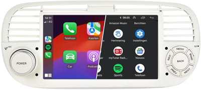 Carplay autoradio voor Fiat 500 Zwart | 2007 t/m 2015 | Android 13 | Draadloos Apple Carplay & Android auto | 2GB + 64GB | 4-Core processor | Denago | 2025 model | 2007 2008 2009 2010 2011 2012 2013 2014 2015 | Bluetooth & Wifi