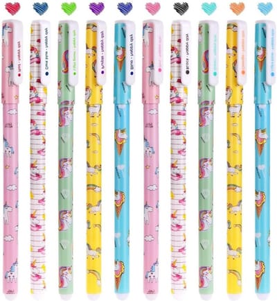 Kleurige Gelpennen in een Eenhoorn Thema - Set van 10 Stuks, 0.38 mm Punt voor School, Kantoor en Cadeaus