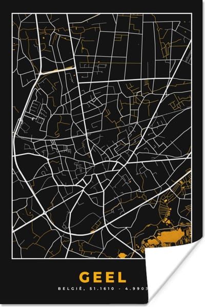 Poster Geel - Stadskaart - Kaart - Goud - Plattegrond - 120x180 cm XXL