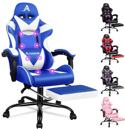 Gamingstoel met Massagefunctie en Voetensteun - Ergonomische Racestoel met Verstelbare Hoogte en Belastbaarheid tot 180 kg