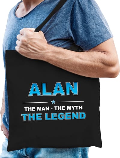 Naam cadeau Tasje voor Alan - The man, The myth the Legend - katoenen - zwart - verjaardag - vaderdag - collega - vriendin