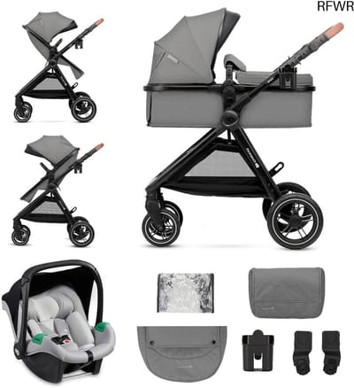 Kinderwagen 3-in-1 - Reiswieg Kinderwagen - Baby Vervoeren - Inclusief Autostoel - Tot 25 kg - Grijs