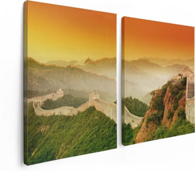 Artaza Canvas Schilderij Tweeluik Chinese Muur bij Zonsopgang - 120x80 - Foto Op Canvas - Canvas Print