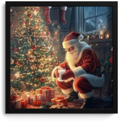 Poster in lijst - Fotolijst 40x40 cm - Posters - Kerstman - Haard - Donker - Posterlijst zwart - Decoratie - Wanddecoratie woonkamer - Muurdecoratie slaapkamer - Kerstversiering - Kerstdecoratie voor binnen - Kerstmis
