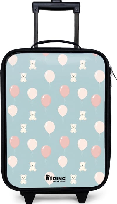 NoBoringSuitcases.com® - Kinderkoffer jongen - Kindertrolley meisje - Beertjes in luchtballonnen tussen wolken en ballonnen - Koffer kind lichtgewicht - Reiskoffer trolley voor kinderen - Koffertje met lichtgevende wieltjes - Rolkoffer zwart