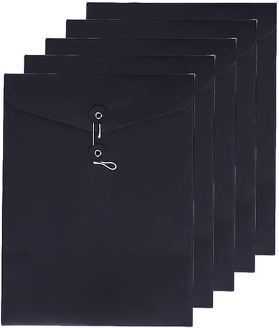 Kraft String File Folder voor Documenten en Projecten - A4 Formaat, Zwart, Organizer met Flap en Geen Uitbreiding