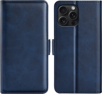 MobyDefend Hoesje - Geschikt voor iPhone 16 Pro - Luxe Wallet Book Case (Sluiting Zijkant) - Blauw