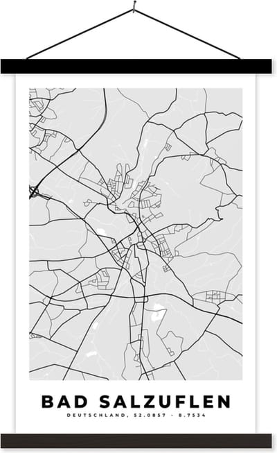 Posterhanger incl. Poster 40x60 cm - Schoolplaat - Kaart - Bad Salzuflen - Duitsland - Stadskaart - Plattegrond - Textielposter - Zwarte latten - Stadskaart