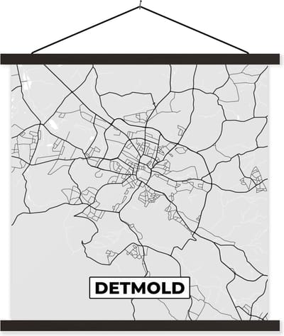 Posterhanger incl. Poster 60x60 cm - Schoolplaat - Detmold - Kaart - Stadskaart - Plattegrond - Duitsland - Textielposter - Zwarte latten - Stadskaart