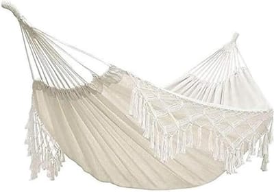 Dubbele Hangmat - Schommelnet Macrame - Ontspannen Buiten - Zacht Ademend Materiaal - 2 x 1.5 meter - Wit