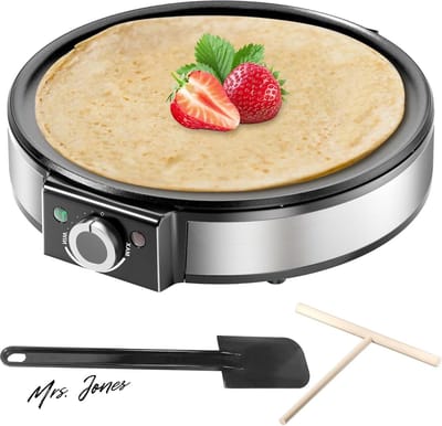 Mrs. Jones Elektrische pannenkoekenpan 1200 W temperatuurregeling roestvrij staal gemakkelijk te reinigen deegverdeler spatel .
