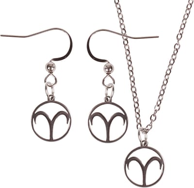 Set - Kinderketting 45cm - Oorbellen Zilverkleurig - hanger sterrenbeeld Ram