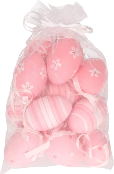 Wurm Paaseieren - 12x stuks - roze - 6 cm - in organza zakje - paasversiering - paasdecoratie - pasen