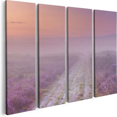 Artaza Canvas Schilderij Vierluik Pad in de Weide tijdens de Mist - 80x60 - Foto Op Canvas - Canvas Print