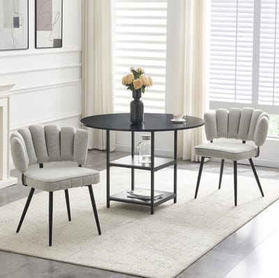 Eettafelset - Ronde Tafel Met Dubbele Opbergniveaus En 2 Stoelen - Voor Kleine Appartementen En Eethoeken - Hout Metaal Zwart Lichtgrijs
