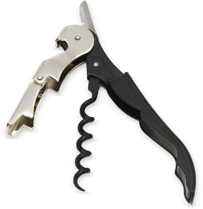 Flessenopener met foliesnijder en flesopener, 5 inch lang, roestvrij staal/zwart