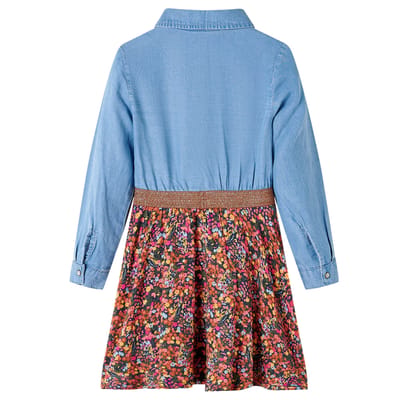 vidaXL Kinderjurk met lange mouwen 104 marineblauw en denimblauw