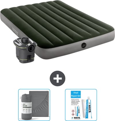Intex Luchtbed - Twijfelaar - 137 x 191 x 25 cm - Groen - Inclusief pomp - Hoeslaken en Reparatieset