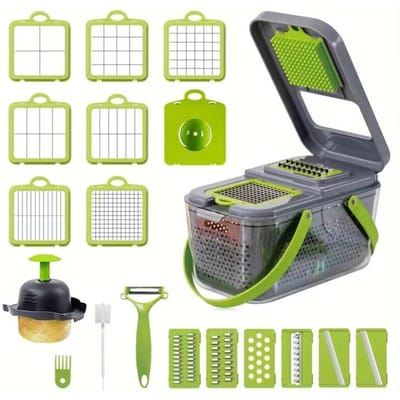 Ensembles de 22 pièces Hachoir manuel multifonctionnel Accessoires de cuisine ménagers Coupeur Trancheur Coupe-oignons Coupe-légumes Coupe-pommes de terre yellow