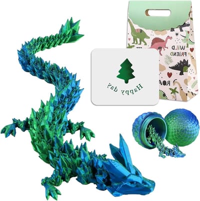 Unieke 3D Geprinte Draak Eieren met Beweeglijke Draak, Realistische Decoratie, Inclusief Cadeauzak en Kaart, 22 cm Groot