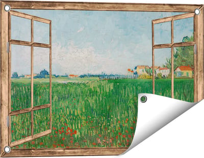 Gards Tuinposter Doorkijk Veld met Klaprozen - Vincent van Gogh - 60x40 cm - Tuindoek - Tuindecoratie - Wanddecoratie buiten - Tuinschilderij