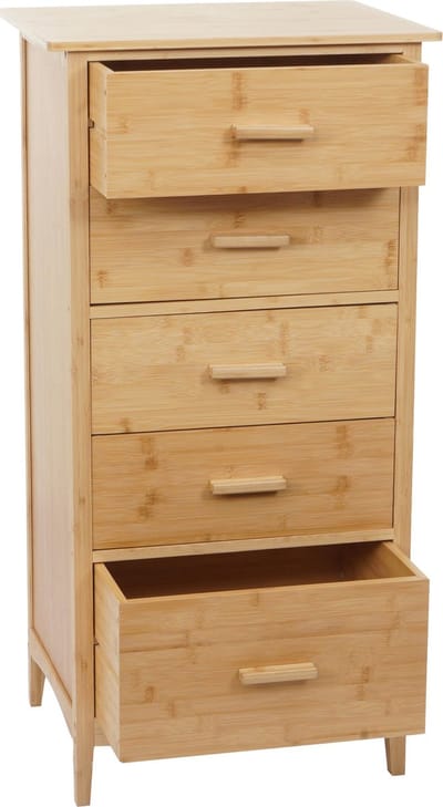 Bamboe ladekast MCW-M24, badkamermeubel kast dressoir badkamermeubel plank, 5 laden, 100x50x40cm