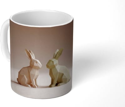 Mok - Koffiemok - Konijnen - Abstract - Bruin - Minimalistisch - Mokken - 350 ML - Beker - Koffiemokken - Theemok