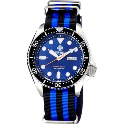 Deep Blue Watches MILBLKBLUENYLON Heren Horloge Automatic 44mm 300M
