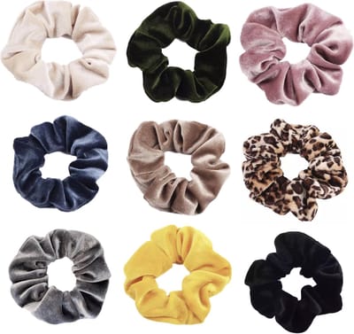 Kraagjeskopen.nl® Scrunchies Velvet Haaraccessoire Pack - 9 stuks Basics - Haarelastiek Set Srunchie