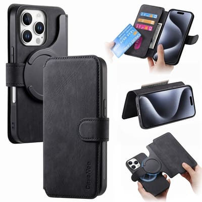 CaseNeo Hoesje - Geschikt voor iPhone 16 Pro Hoesje - CaseNeo 2-in-1 Book Case & Back Cover - MagSafe Compatible - Zwart