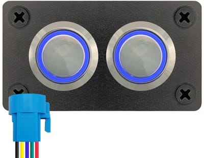 ProRide Metalen drukschakelaar 12-24V ON-OFF - Inbouwpaneel tweevoudig - 22mm - IP67 - LED indicatie Blauw