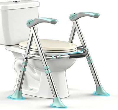 Toiletsteunframe - Opstaande hulp - Veilig opstaan - Montage zonder boren - Tot 150 kg - Cyaan