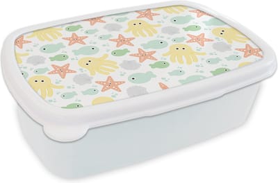 Broodtrommel Wit - Lunchbox - Brooddoos - Zeedieren - Baby - Schelpen - 18x12x6 cm - Volwassenen