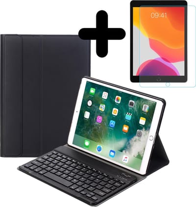 Hoes - Geschikt voor Apple iPad 8 (2020) - 10.2 inch - 8e Generatie - Met Screenprotector - Toetsenbord Case - Keyboard Book Cover - Hoesje - Zwart