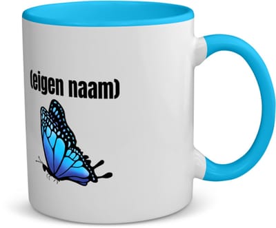 Akyol - blauwe vlinder met eigen naam koffiemok - theemok - blauw - Vlinder - dieren liefhebber - iemand die houdt van vlinders - verjaardag - cadeau - kado - geschenk - 350 ML inhoud