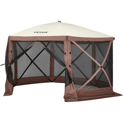 Tente Gazebo Pop-Up Tente Moustiquaire Pop-Up Auvent 6 Côtés Abri Solaire Marron