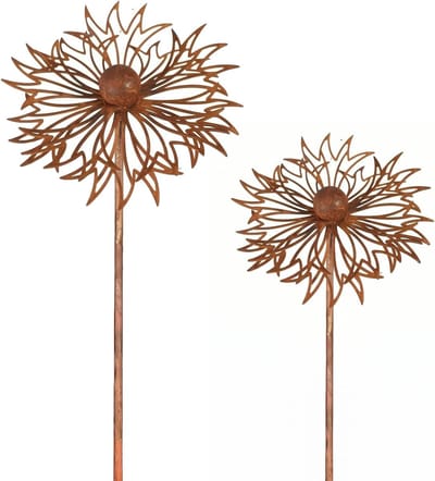 Tuindecoratie set - Roest bloemen - Bloembed versieren - Cortenstaal look - Set van 2 - Roestbruin