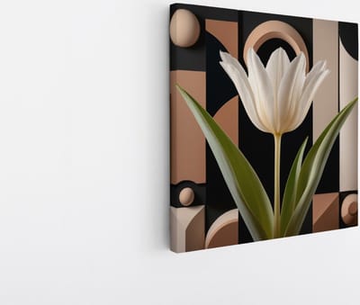Saammp Canvas Schilderij - Abstracte Witte Bloem - Natuur - 20x20 - Foto op canvas - Wanddecoratie - Muurdecoratie Woonkamer - Kantoor Decoratie