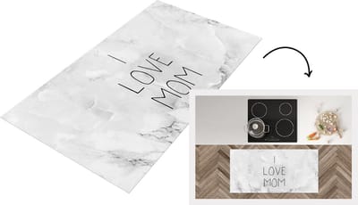 Keukenloper - Loper keuken - Spreuken - Quotes I Love Mom - Moederdag - Mam - Marmer - 120x60 cm - Keukenloper vinyl