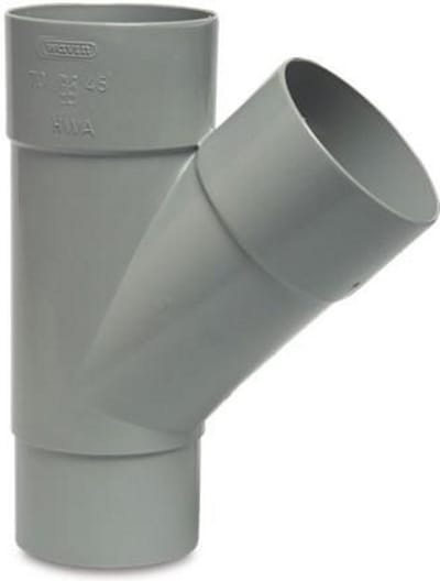 T-stuk 45° PVC-U 100 mm lijmmof x lijmmof x verjonging grijs