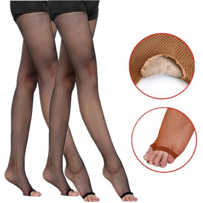 2 paar Professionele Latijns-Amerikaanse Dans Panty's Dames Sexy Visnet Panty Latijns-Amerikaanse Dans Elastisch Slank Open Teen Net Panty Dij Kousen Ad(145-180cm) brown
