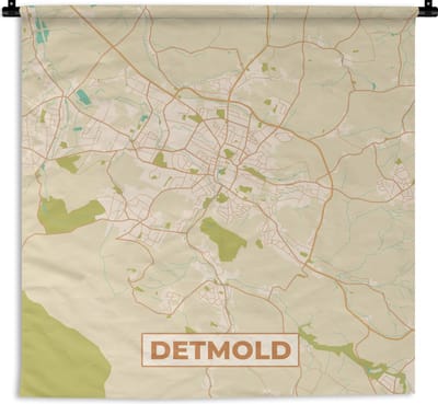 Wandkleed - Wanddoek - Stadskaart - Detmold - Vintage - Plattegrond - Kaart - 180x180 cm - Wandtapijt