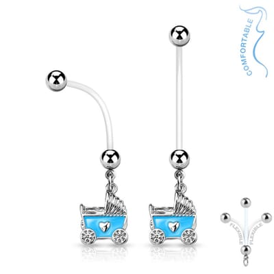 Zwangerschaps navelpiercing wandelwagen blauw - LMPiercings