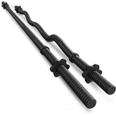 Trex Sport TX-150SP/120LCP – Halterstang - Recht & Halterstang - Gebogen – Rechte Stang 150 cm & Curlstang 120 cm Set – Staal Ø 25 mm – Voor Thuisgym – Inclusief Sluitingen